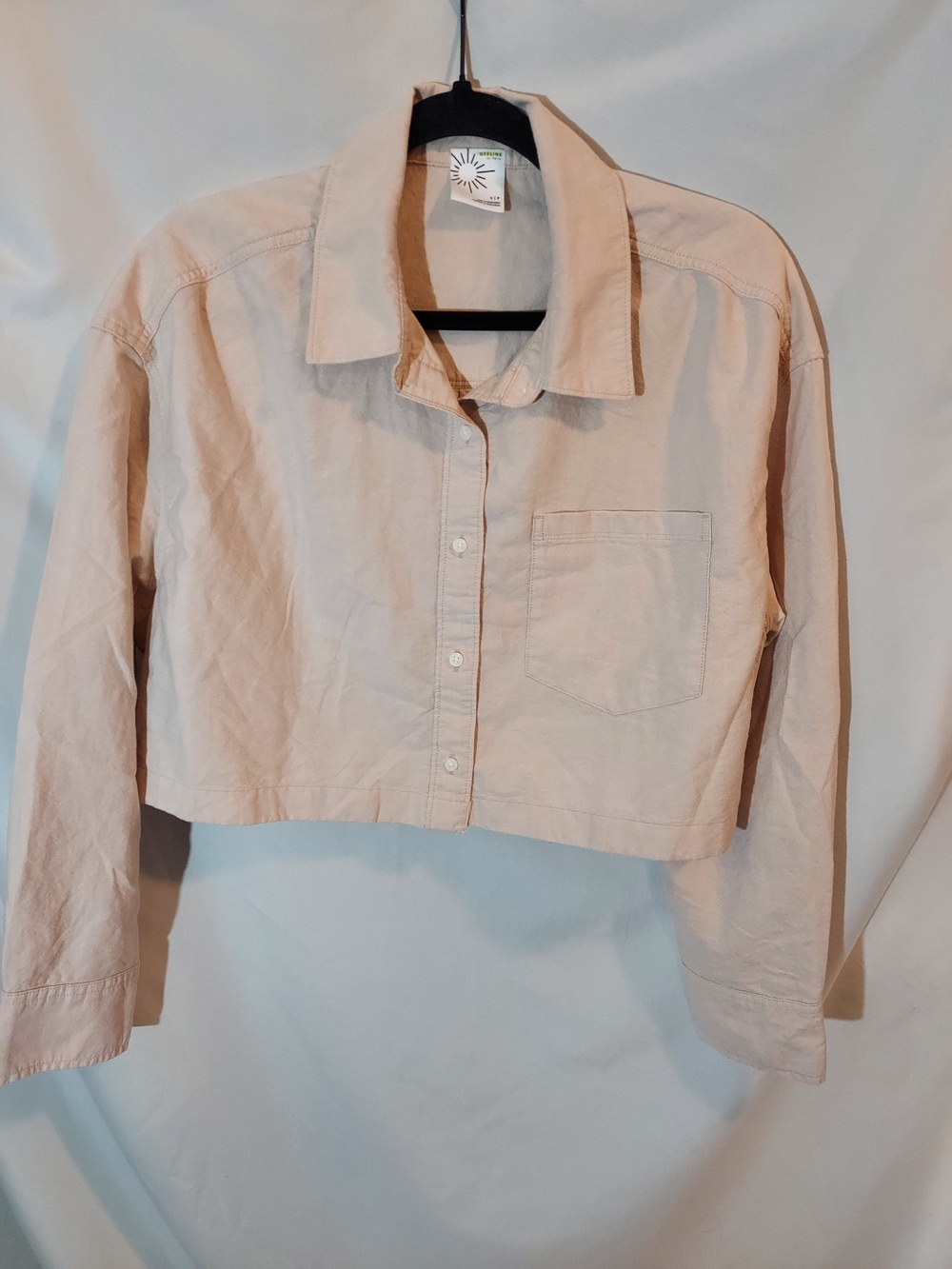 OFFLINE by Aerie Tan Cropped Long Sleeve Button Up Shirt Size S